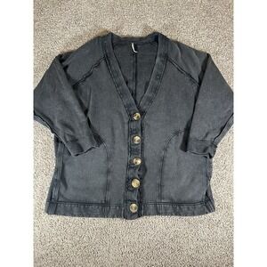 Free People‎ Cardigan Womens Size S Gray Button Faded Boho Oversized Nature